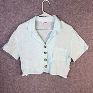 C SONO Mint Green Gauze Cropped‎ Shirt Button Front Collared Short Sleeve Size S